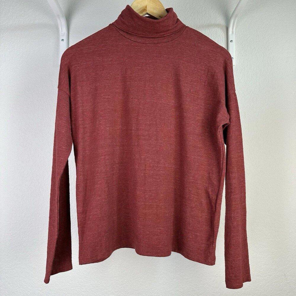 XS Womens Madewell Boxy Long Sleeve Turtleneck Top In Burnished Mahogany Red